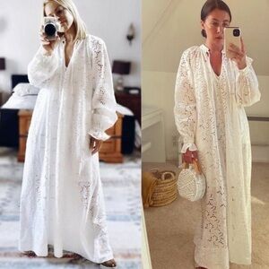 H&M Conscious | NWT Eyelet Organic Cotton Kaftan Maxi Dress - Size M